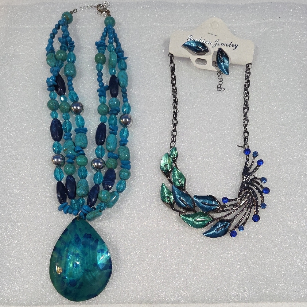 Fashion Jewelry Turquoise and Sapphire Necklace Set